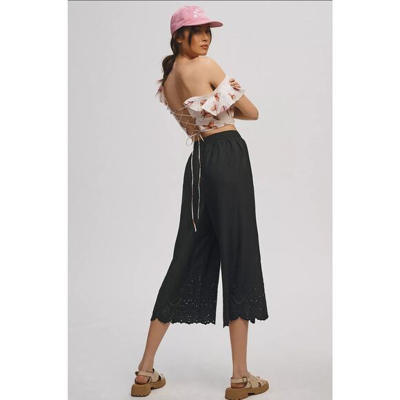 Anthropologie Wide-Leg Eyelet Crop Pants - New Size 4 - Picture 4 of 5